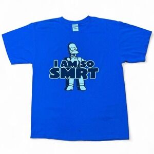 Y2K Blue Homer Simpson The Simpsons "I Am So SMRT" T-Shirt LRG 21x28 Gildan Tag